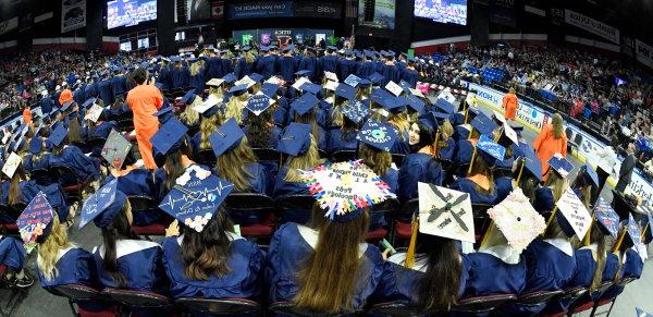 Fishbowl view of graduates at Undergraduate Commencement Ceremony, May 12, 2022.